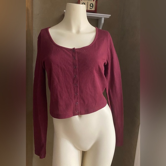 Level Up crop top cardigan Ribbed knit women’s size L - Picture 1 of 9